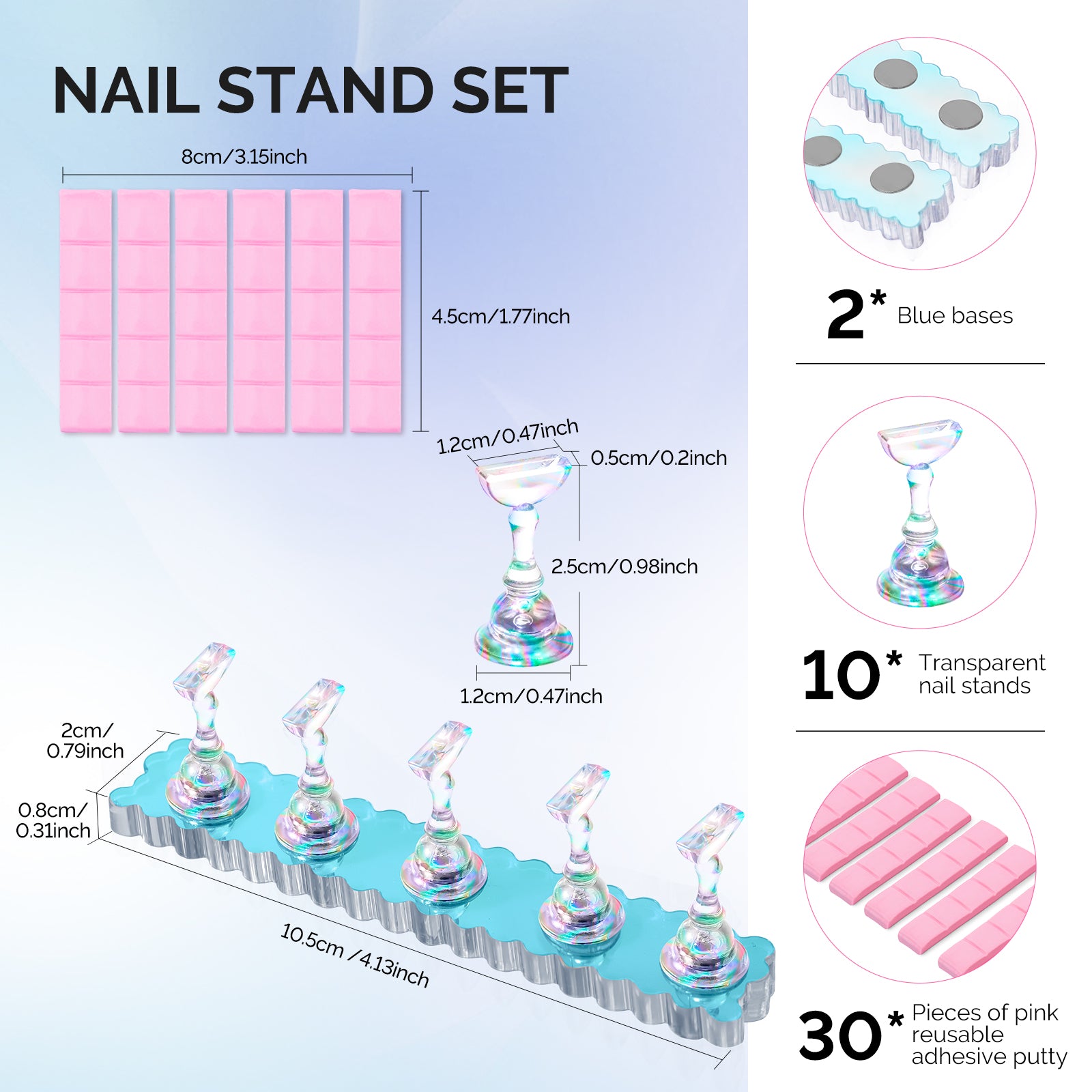 2 Sets Blue Acrylic Magnetic Nail Stand