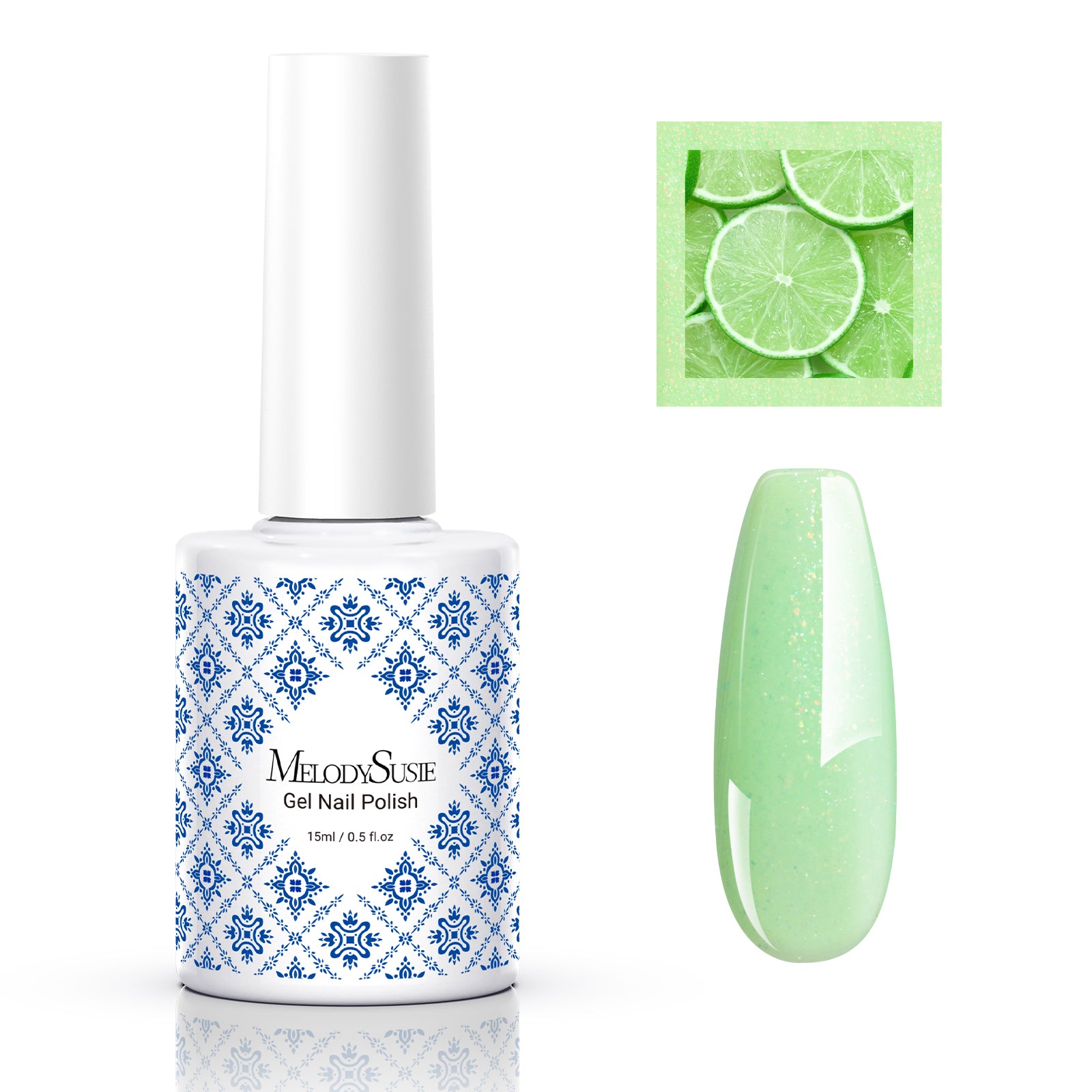 Fleurwee Gel Nail Polish Plant-based 0.5 fl oz/15ml - P64 Lime Green Glitter